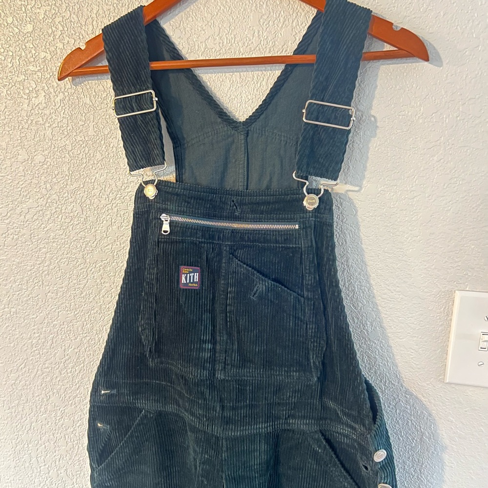 KITH designer Cotton Corduroy Overalls in Forest Green